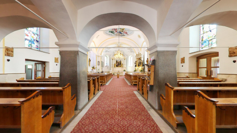 Interiér kostola svätého Gála v Nižnej - pohľad spod chóra